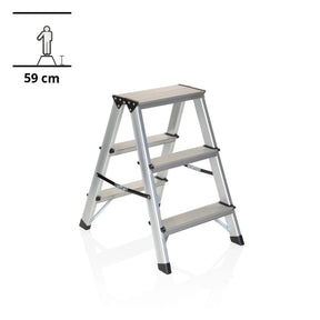 Aluminium Folding Ladder SOLID with three steps and a height of 59 cm by hjh OFFICE