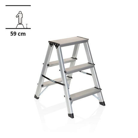 Aluminium Folding Ladder SOLID with three steps and a height of 59 cm by hjh OFFICE
