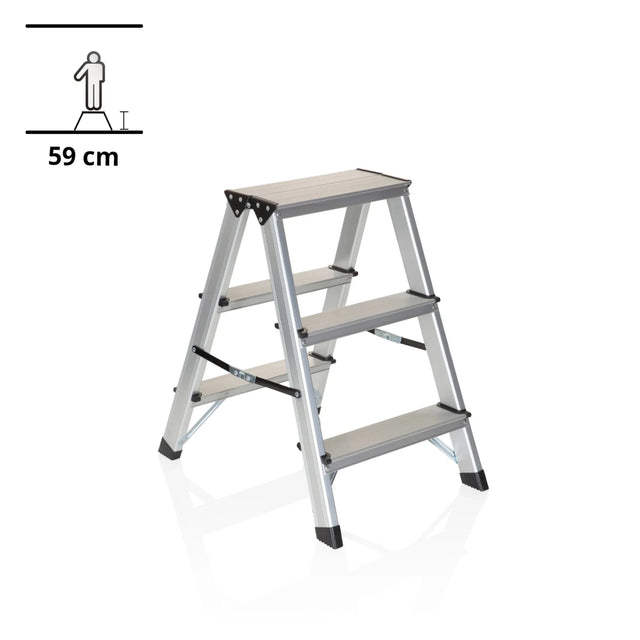 Aluminium Folding Ladder SOLID with three steps and a height of 59 cm by hjh OFFICE