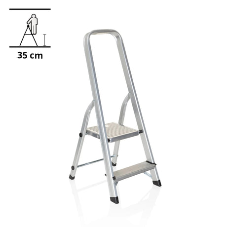 Aluminium Folding Ladder SOLID I with two steps and integrated handle by hjh OFFICE
