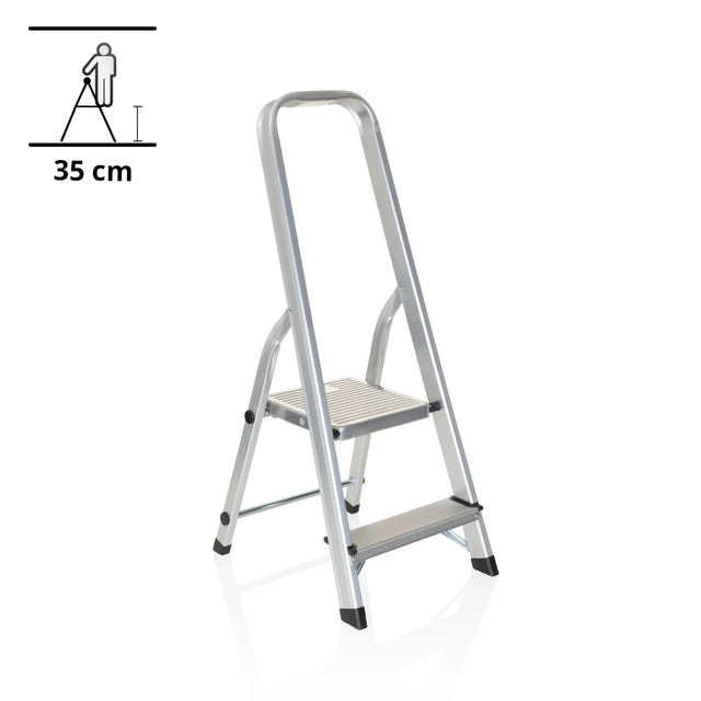 Aluminium Folding Ladder SOLID I with two steps and integrated handle by hjh OFFICE