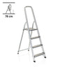 Silver aluminium Folding Ladder SOLID II with four steps and handrail by hjh OFFICE