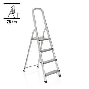 Silver aluminium Folding Ladder SOLID II with four steps and handrail by hjh OFFICE