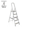 Aluminium Folding Ladder SOLID III with five steps and safety rail by hjh OFFICE