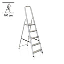 Aluminium Folding Ladder SOLID III with five steps and safety rail by hjh OFFICE