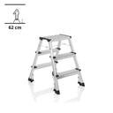 Aluminium Folding Ladder SOLID IV with three steps and black feet by hjh OFFICE