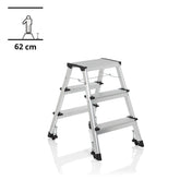 Aluminium Folding Ladder SOLID IV with three steps and black feet by hjh OFFICE