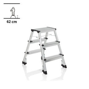 Aluminium Folding Ladder SOLID IV with three steps and black feet by hjh OFFICE