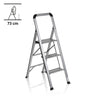 Folding Ladder SOLID V made of silver aluminium with three steps and safety handle by hjh OFFICE