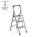 Folding Ladder SOLID V made of silver aluminium with three steps and safety handle by hjh OFFICE