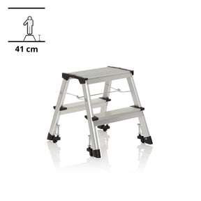 Two-step Folding Ladder SOLID VI made of silver aluminium with black rubber feet by hjh OFFICE