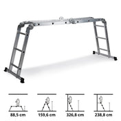 Aluminium Folding Ladder SOLID W3 with twelve steps in various positions by hjh OFFICE
