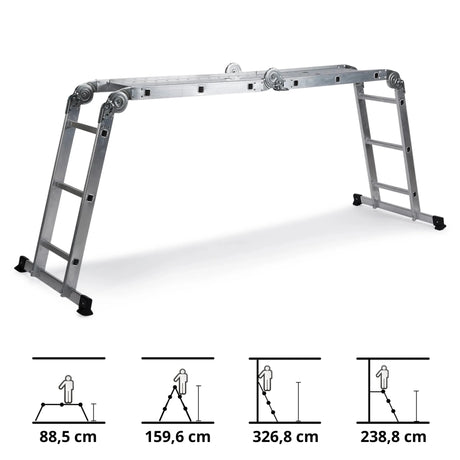 Aluminium Folding Ladder SOLID W3 with twelve steps in various positions by hjh OFFICE