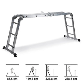 Aluminium Folding Ladder SOLID W3 with twelve steps in various positions by hjh OFFICE