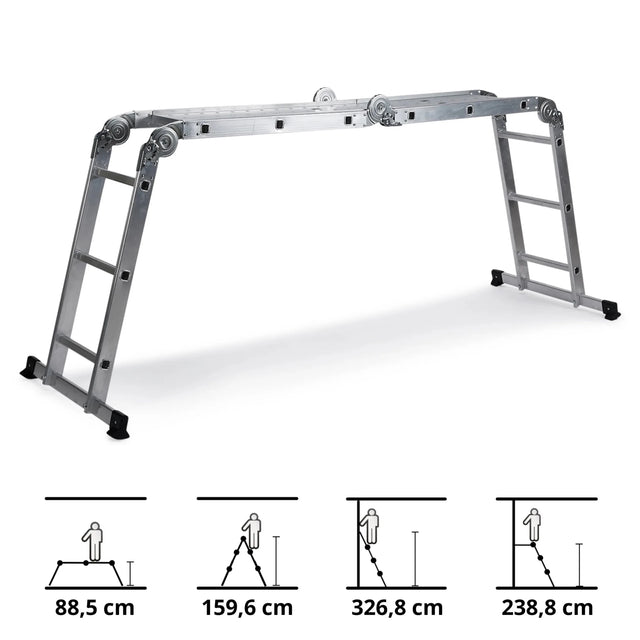 Aluminium Folding Ladder SOLID W3 with twelve steps in various positions by hjh OFFICE