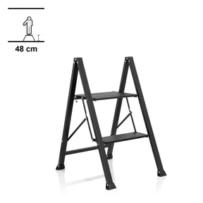 Black Folding Ladder SOLID W5 with two steps and a height of 48 cm by hjh OFFICE