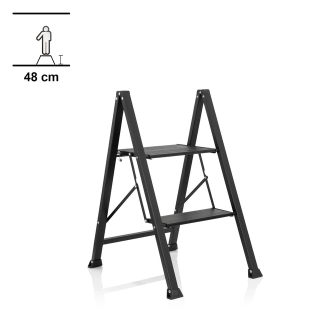 Black Folding Ladder SOLID W5 with two steps and a height of 48 cm by hjh OFFICE