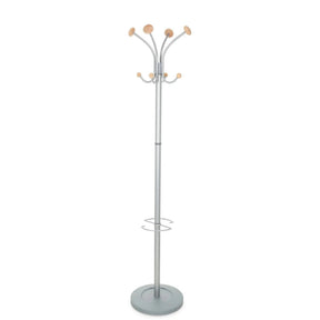 Silver Coat Stand SPACE with light wooden balls on the hooks by hjh OFFICE