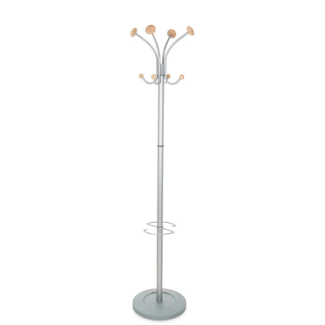 Silver Coat Stand SPACE with light wooden balls on the hooks by hjh OFFICE