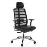 High-End-Bürostuhl SPINIO ELITE L mit schwarzem Netzbezug und Ledersitz von hjh OFFICE