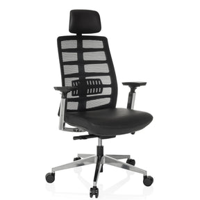 High-End-Bürostuhl SPINIO ELITE L mit schwarzem Netzbezug und Ledersitz von hjh OFFICE