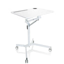 White standing desk STAND VM-SU I with height-adjustable frame and castors by hjh OFFICE