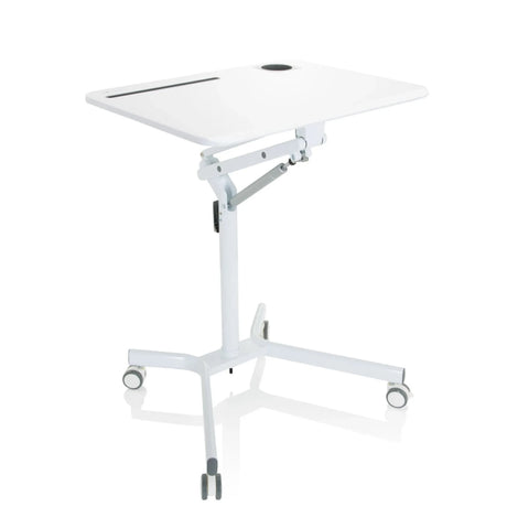 White standing desk STAND VM-SU I with height-adjustable frame and castors by hjh OFFICE