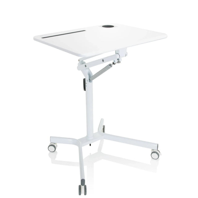 White standing desk STAND VM-SU I with height-adjustable frame and castors by hjh OFFICE