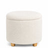 White upholstered stool Storiano S with textured fabric cover and light wood legs by hjh LIVING