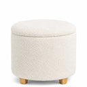 White upholstered stool Storiano S with textured fabric cover and light wood legs by hjh LIVING
