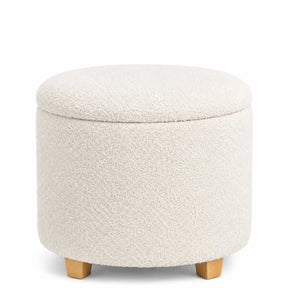 White upholstered stool Storiano S with textured fabric cover and light wood legs by hjh LIVING