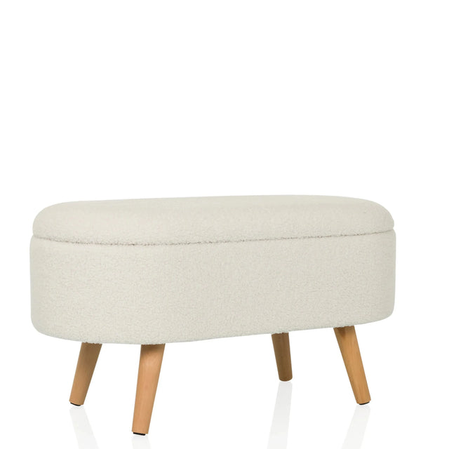 White bench STORIANO with textured fabric upholstery and four light wood legs by hjh LIVING