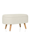 White bench STORIANO with textured fabric upholstery and four light wood legs by hjh LIVING