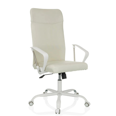 Beige Home Office Chair STRYKA W with white armrests and white base by hjh OFFICE