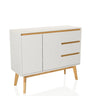 White Sideboard TAROLO I with wood-coloured legs and handle strips by hjh LIVING