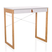 Office Desk TAROLO II with white tabletop, one drawer and bamboo frame by hjh LIVING