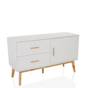 White Sideboard TAROLO with two drawers, one door and light wood legs by hjh LIVING