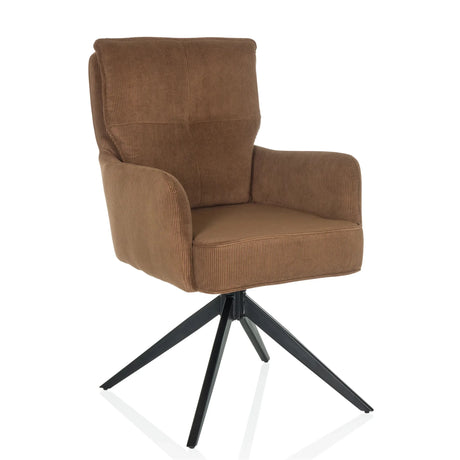 Brown Upholstered chair TARUGO with corduroy cover and black star base by hjh LIVING