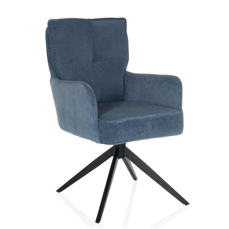 Blue upholstered chair TARUGO with corduroy cover and black star base by hjh LIVING