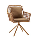 Brown upholstered chair Tavaro Korvik made of wicker with matching cushion and four-star metal base by hjh LIVING