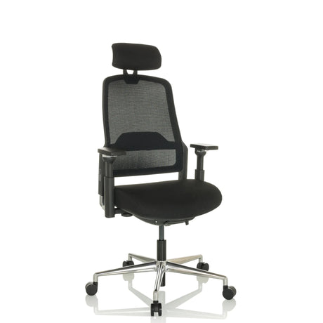Professional Office Chair TERARO AX in black with mesh backrest, headrest and five-star base by hjh OFFICE