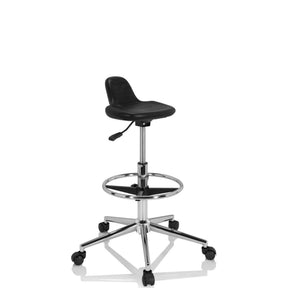 Black Swivel stool TOP WORK 03 I with chrome star base and footring on castors by hjh OFFICE