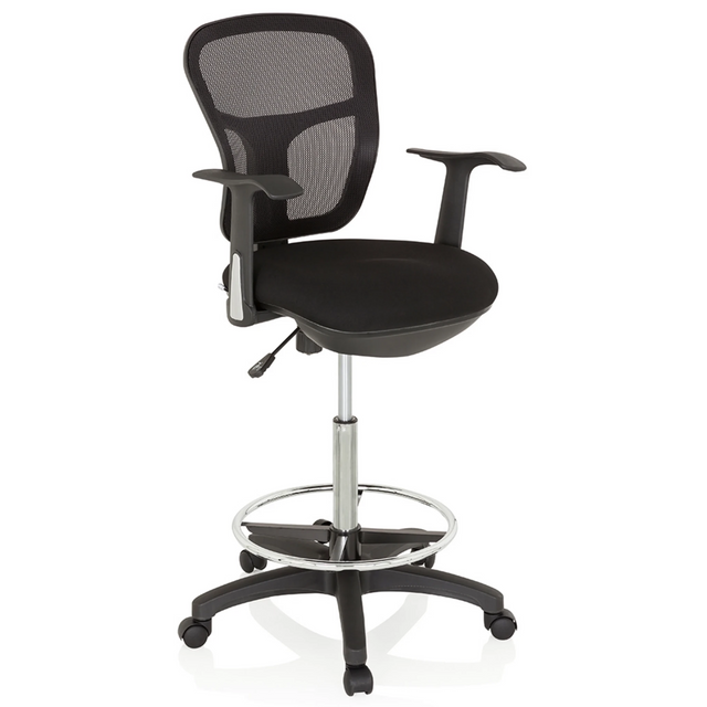 Black Counter chair TOP WORK 108 with mesh backrest, foot ring and caster base by hjh OFFICE