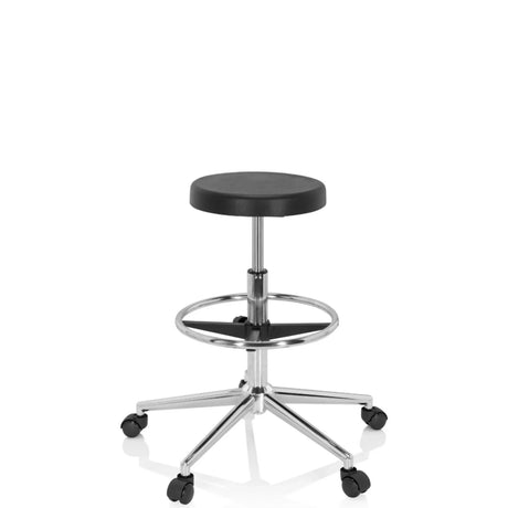 Black Swivel stool TOP WORK 14 I with chromed star base, footring and castors by hjh OFFICE