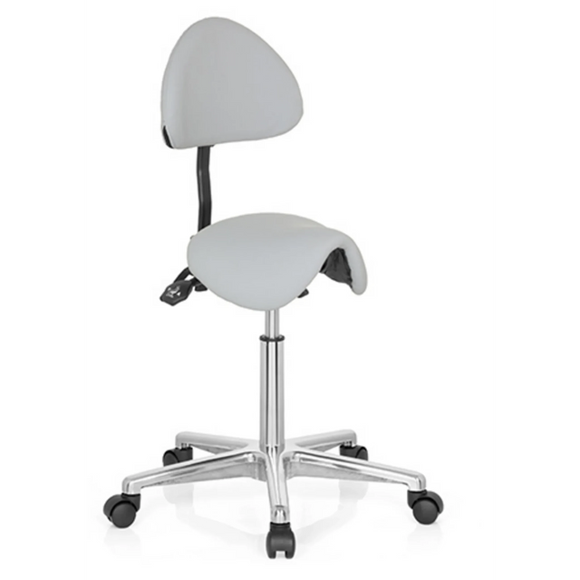 Grey Saddle stool TOP WORK 20 with backrest and glossy star base on castors by hjh OFFICE