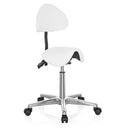 White Saddle stool TOP WORK 20 with backrest and chromed star base on castors by hjh OFFICE