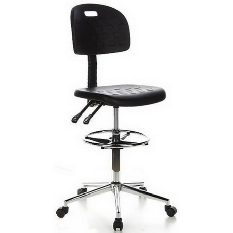 Black Counter chair TOP WORK 23 with footring and chromed star base on castors by hjh OFFICE