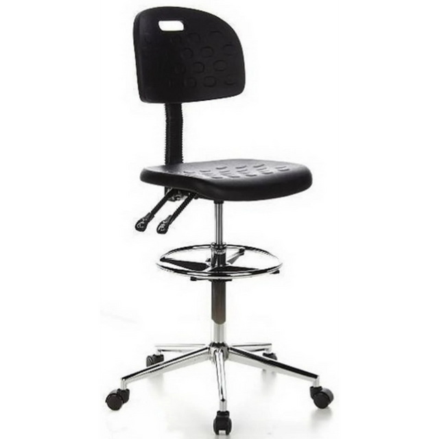 Black Counter chair TOP WORK 23 with footring and chromed star base on castors by hjh OFFICE
