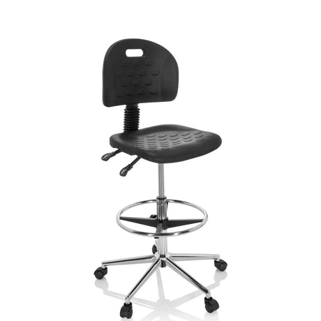 Black Counter chair TOP WORK 23 I with footrest, backrest and chrome frame on castors by hjh OFFICE
