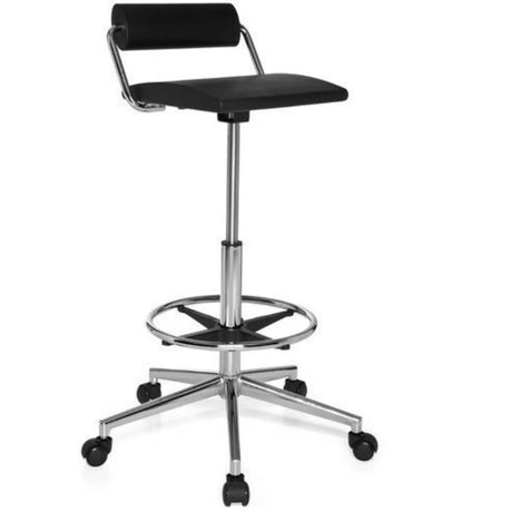 Black Swivel stool TOP WORK 28 with chrome frame, footring and castors by hjh OFFICE